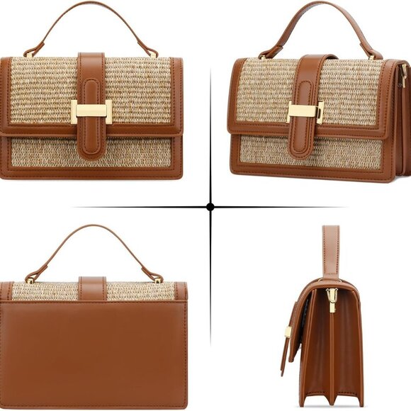 Top Handle Straw Crossbody Bags for Women, Summer Straw Purses and Handbags Shou - Picture 4 of 7